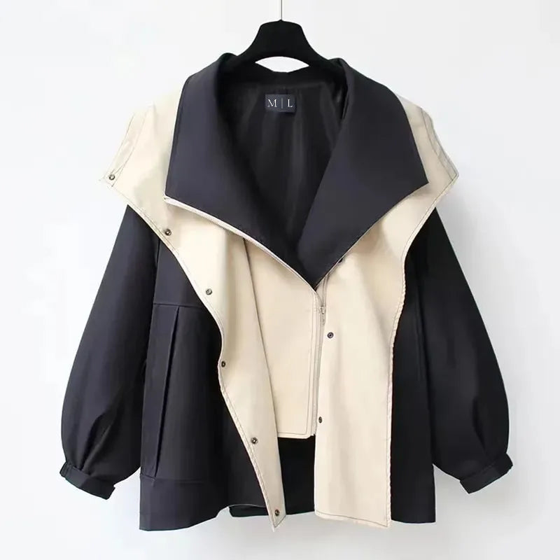 Veste Elise Leroy City Fusion En Coton Et Polyester Avec Capuche Ajustable Et Poches Fonctionnelles Patchwork Artistique
