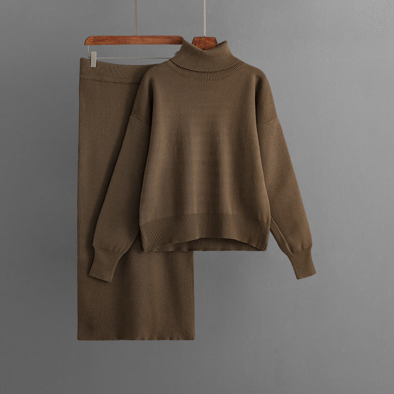 Ensemble Deux Pièces Elise Leroy Confort Chic Col Roulé Et Jupe À Taille Élastiquée En Maille Viscose
