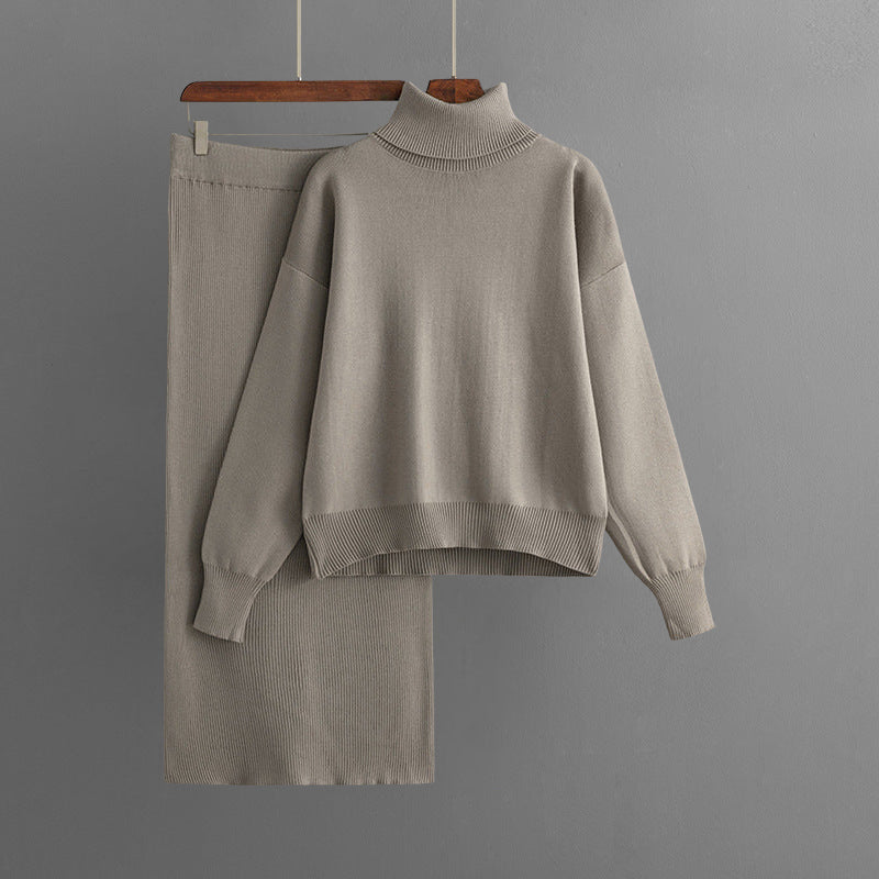 Ensemble Deux Pièces Elise Leroy Confort Chic Col Roulé Et Jupe À Taille Élastiquée En Maille Viscose