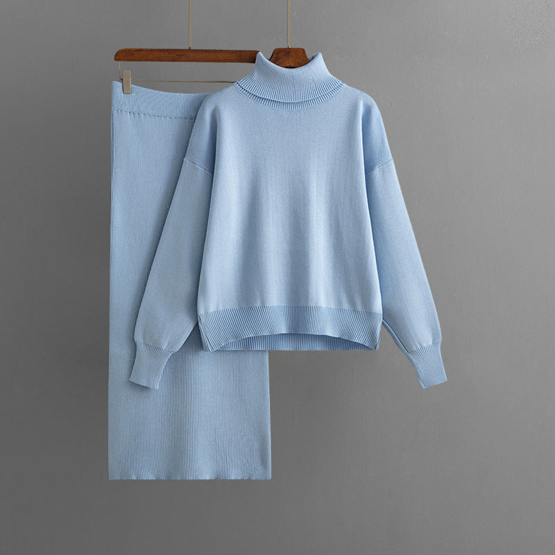 Ensemble Deux Pièces Elise Leroy Confort Chic Col Roulé Et Jupe À Taille Élastiquée En Maille Viscose