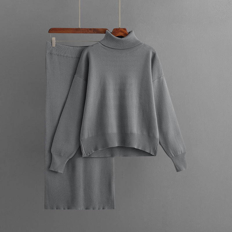 Ensemble Deux Pièces Elise Leroy Confort Chic Col Roulé Et Jupe À Taille Élastiquée En Maille Viscose