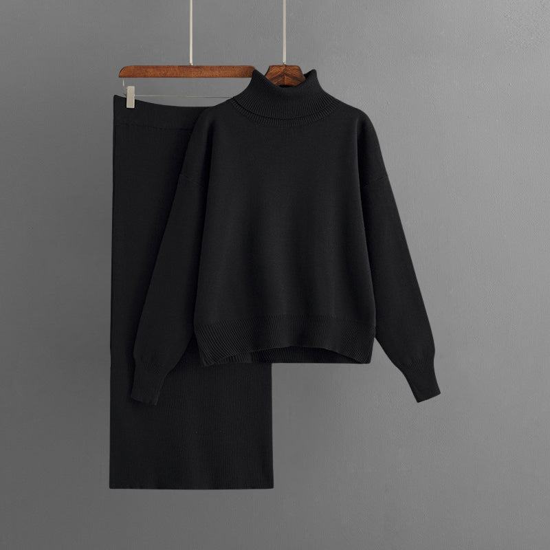Ensemble Deux Pièces Elise Leroy Confort Chic Col Roulé Et Jupe À Taille Élastiquée En Maille Viscose