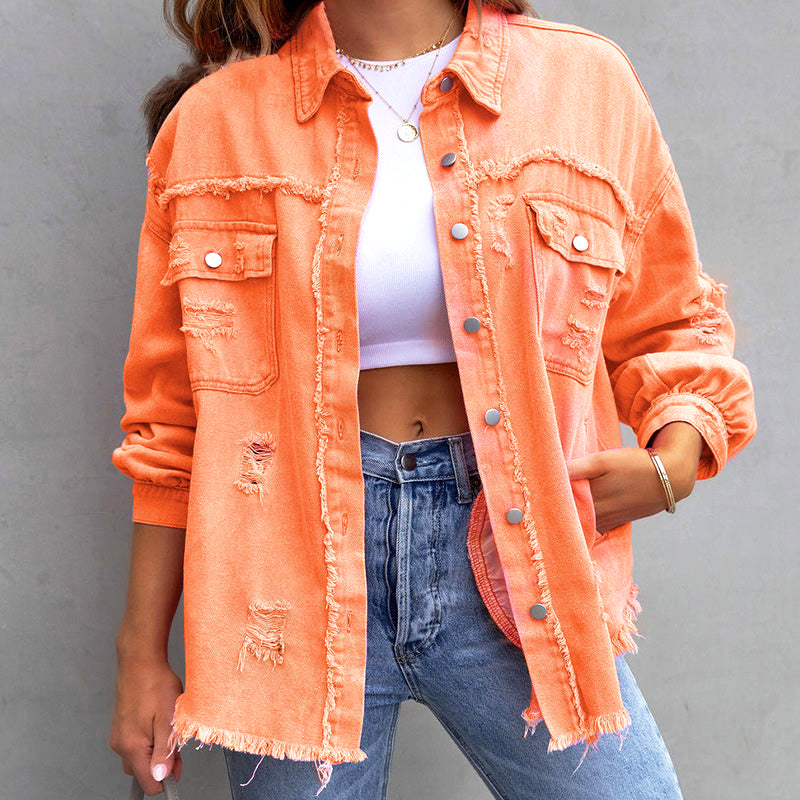 Veste Elise Leroy Modern Blossom Avec Col Rabattable Design Déchiré Coton Polyester Fermeture Boutons Poches Poitrine