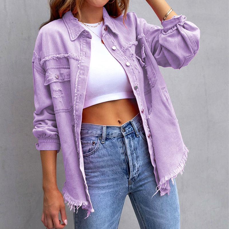 Veste Elise Leroy Modern Blossom Avec Col Rabattable Design Déchiré Coton Polyester Fermeture Boutons Poches Poitrine