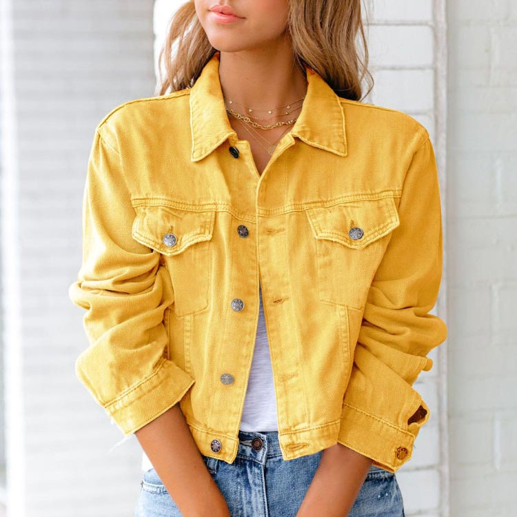 Veste Denim Elise Leroy Petals Col Rabattable Pour Style Streetwear Décontracté Pour Tous