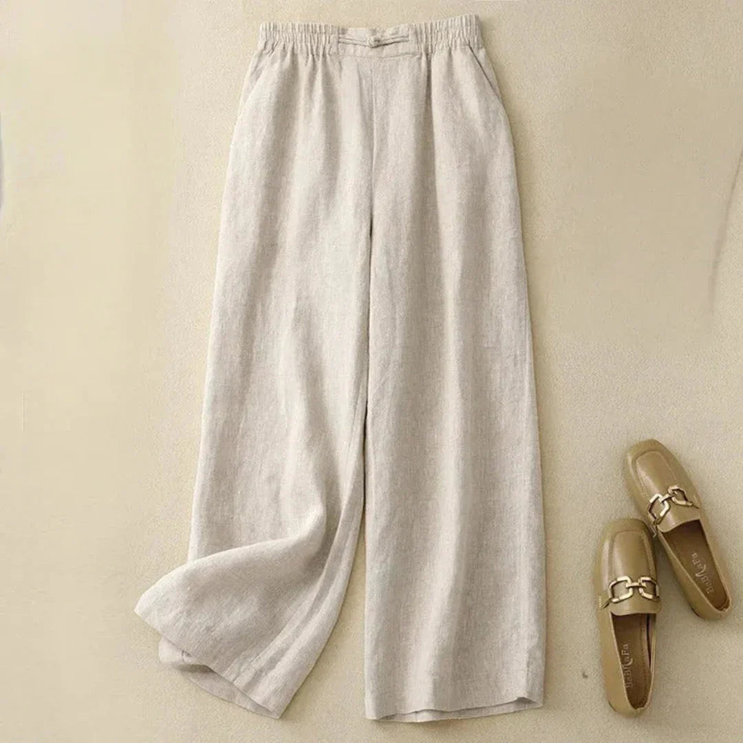 Elise Pantalon Lin À Taille Élastique À Jambes Larges Pour Élégance Confort Et Style Décontracté