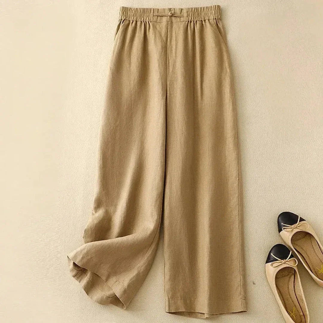 Elise Pantalon Lin À Taille Élastique À Jambes Larges Pour Élégance Confort Et Style Décontracté