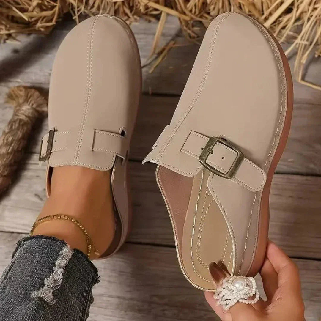 Waylynn Eliza Boucle Sandales Mules En PU Faux Cuir Bout Fermé Pour Tous Les Jours
