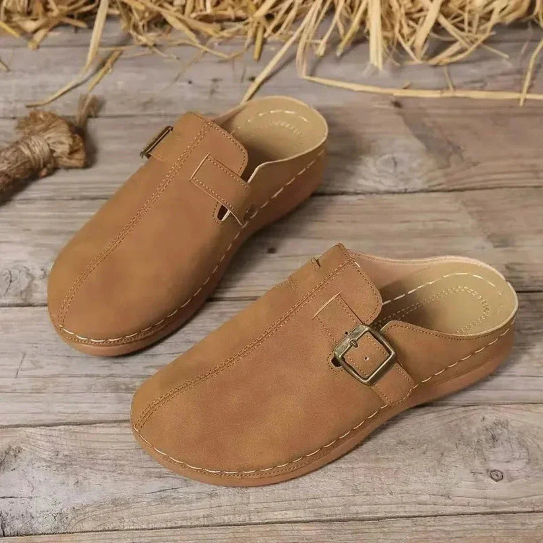 Waylynn Eliza Boucle Sandales Mules En PU Faux Cuir Bout Fermé Pour Tous Les Jours