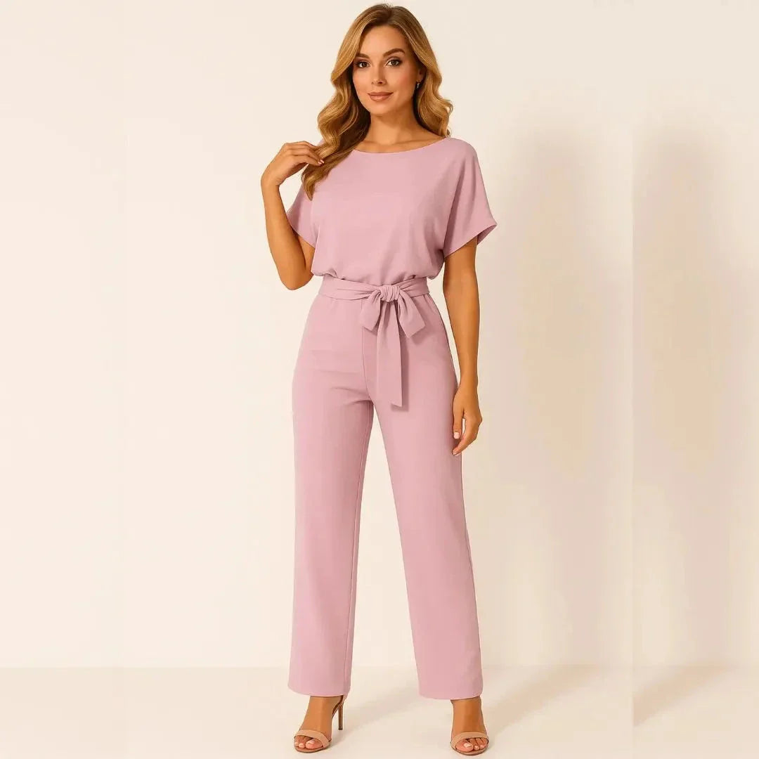 Combinaison Ceinturée À Pantalon Large Élégante Et Confortable Pour Journée Et Soirée
