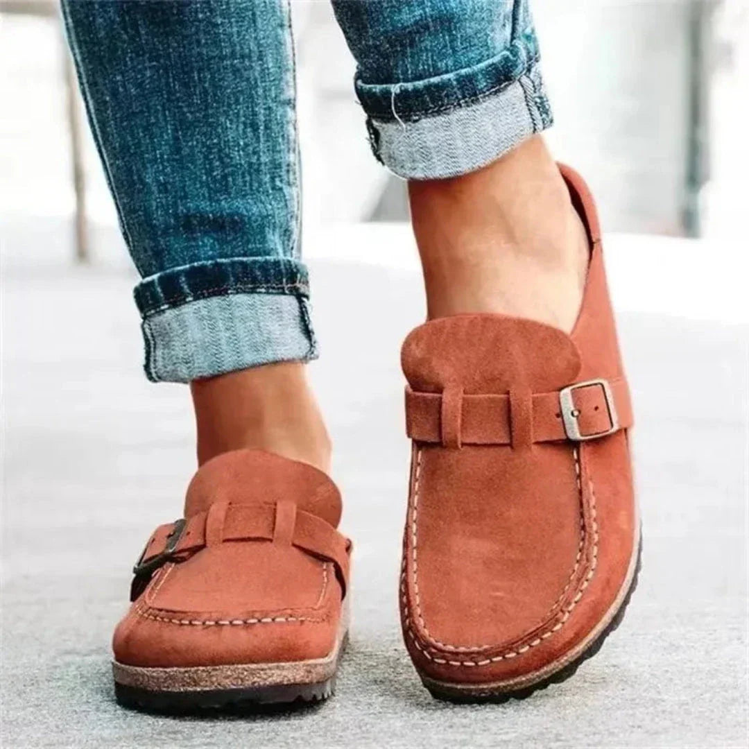 Mules Femme En Daim Synthétique À Boucle Confort Contouré Slip On Au Style Vintage