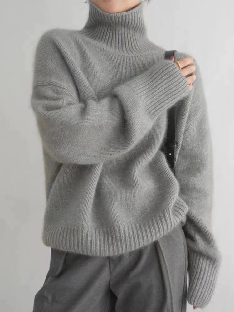 Pull En Cachemire Elodie À Col Cheminée, Coupe Décontractée Pour Un Confort Doux Et Luxueux