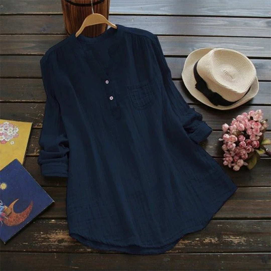 Chemise Femme En Coton Léger Coupe Décontractée Col Mao Manches Longues Idéale Pour Toutes Occasions