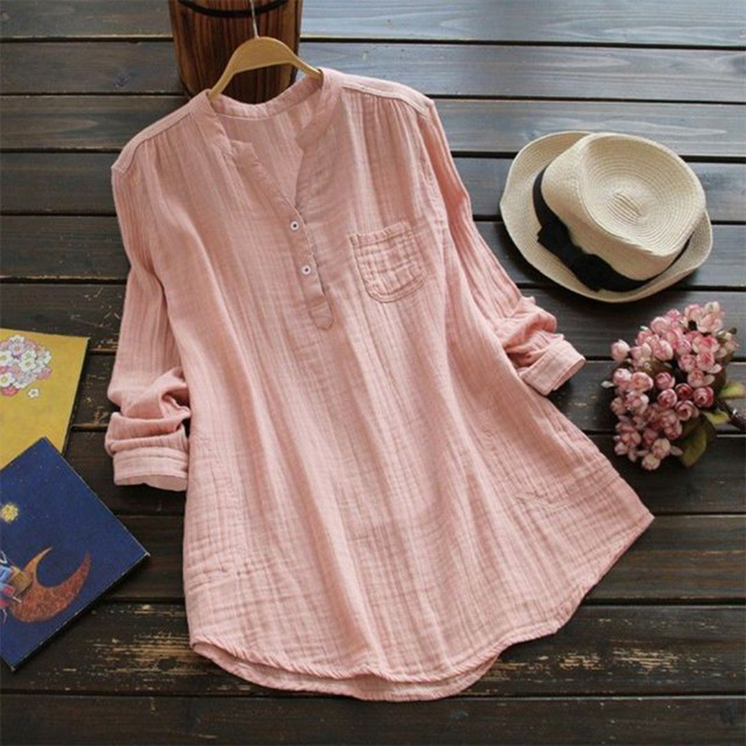 Chemise Femme En Coton Léger Coupe Décontractée Col Mao Manches Longues Idéale Pour Toutes Occasions