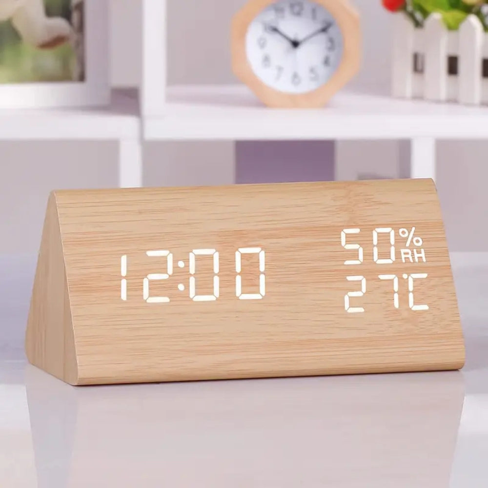 Réveil Minimaliste En Bois À LED Avec Affichage De Température Design Amawinc Pour Table De Nuit Ou Bureau