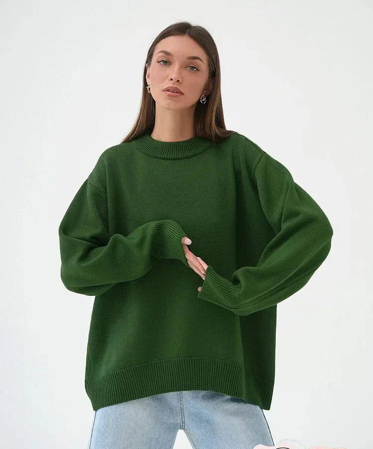 Pull Femme Oversize Décontracté En Maille Douce Mélange Laine Col Rond Manches Longues Automne Hiver