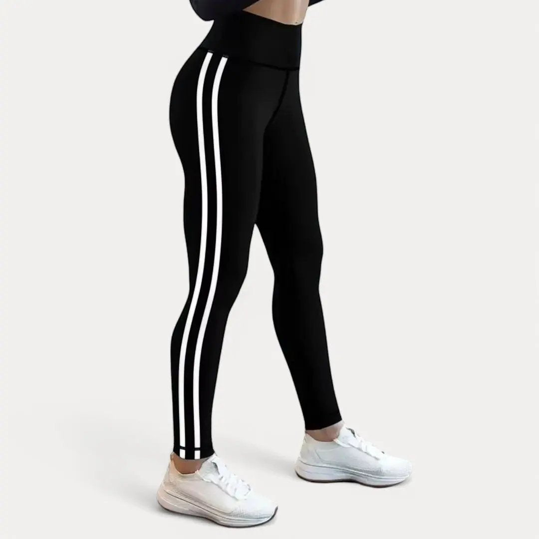 Leggings De Sport Emma À Rayures Doubles Haute Taille Respirants En Tissu Élastique