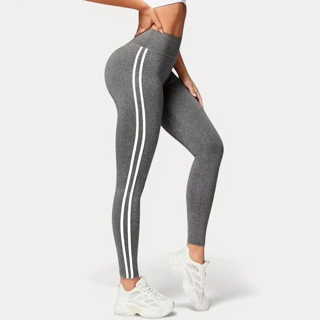 Leggings De Sport Emma À Rayures Doubles Haute Taille Respirants En Tissu Élastique