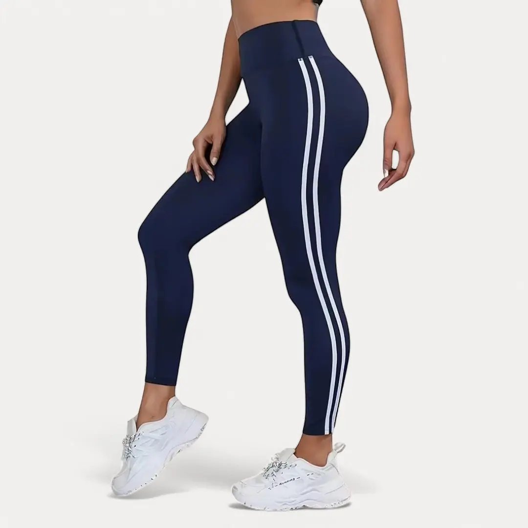 Leggings De Sport Emma À Rayures Doubles Haute Taille Respirants En Tissu Élastique