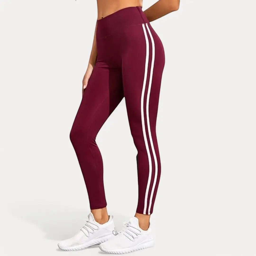 Leggings De Sport Emma À Rayures Doubles Haute Taille Respirants En Tissu Élastique