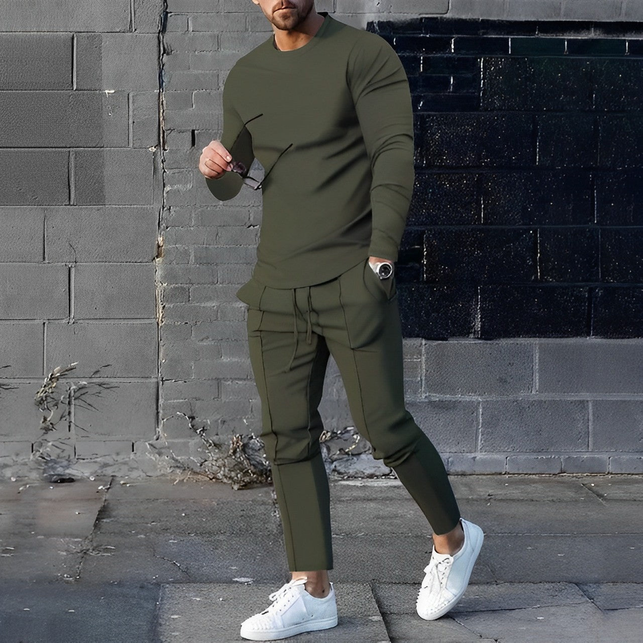 Ensemble Deux Pièces Décontracté Pour Homme James Avec Haut À Manches Longues Et Pantalon Jogger Amawinc