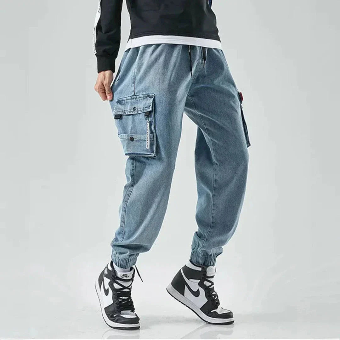 Amawinc Eric Pantalon Cargo Rugueux En Denim Renforcé Avec Genoux Renforcés Et Poches Cargo