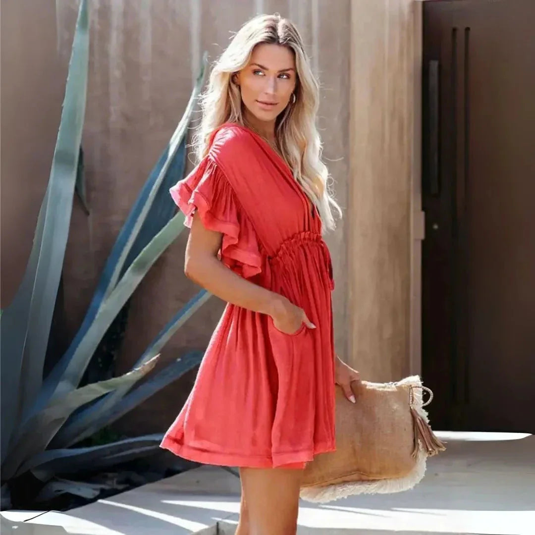Robe Mini À Col V Avec Manches Volants Erica Amawinc Été Parfaite Pour Plage Et Weekend