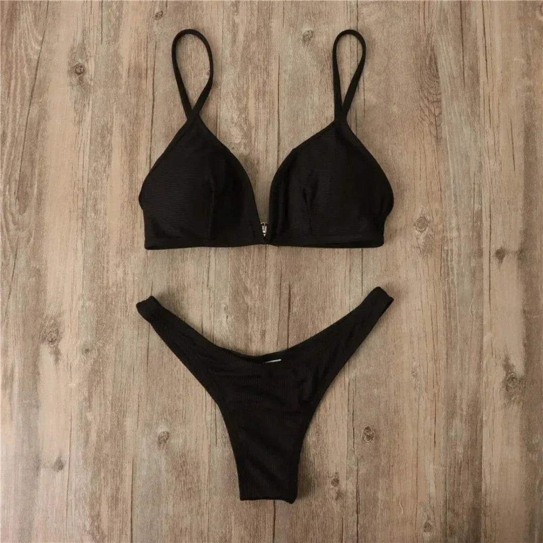 Ensemble Bikini Push Up Eva Plongeant À Côtes Raffiné Pour Plage Et Piscine Pour Femme Moderne
