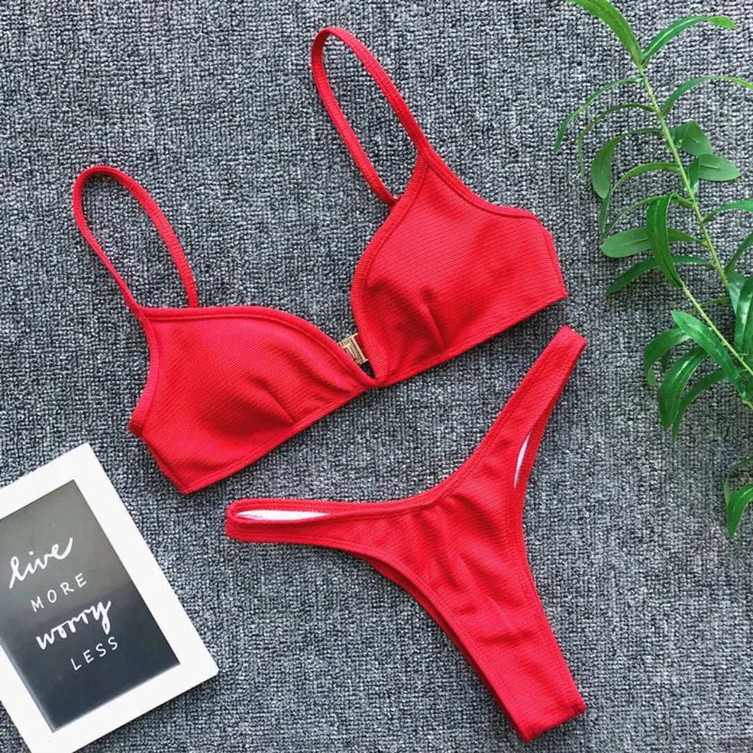 Ensemble Bikini Push Up Eva Plongeant À Côtes Raffiné Pour Plage Et Piscine Pour Femme Moderne