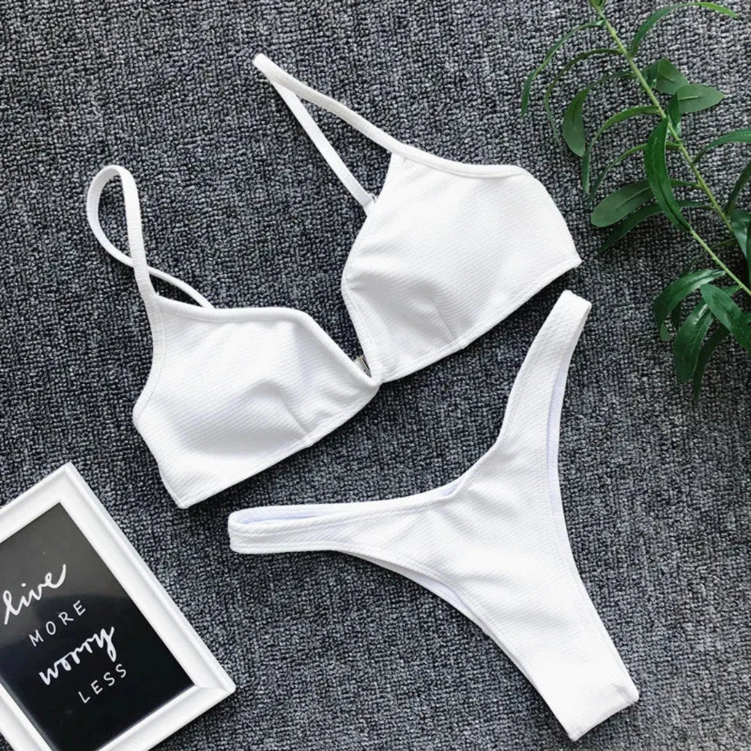 Ensemble Bikini Push Up Eva Plongeant À Côtes Raffiné Pour Plage Et Piscine Pour Femme Moderne