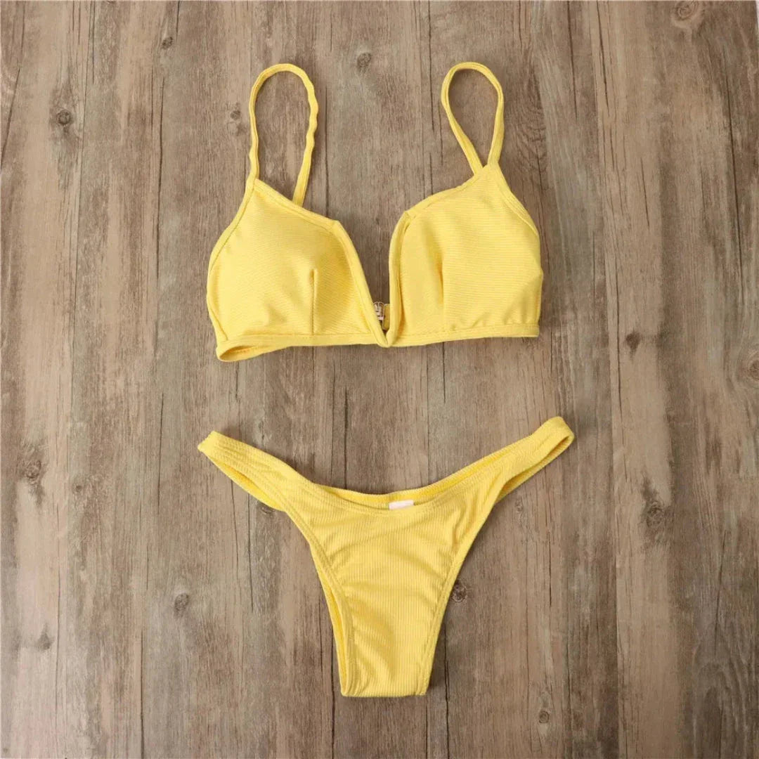 Ensemble Bikini Push Up Eva Plongeant À Côtes Raffiné Pour Plage Et Piscine Pour Femme Moderne