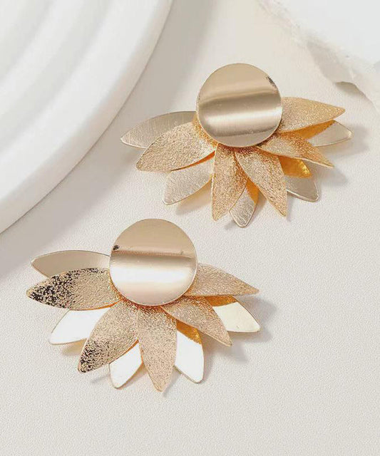 Boucles d'oreilles florales exagérées en métal lourd doré pour femmes - Amawinc