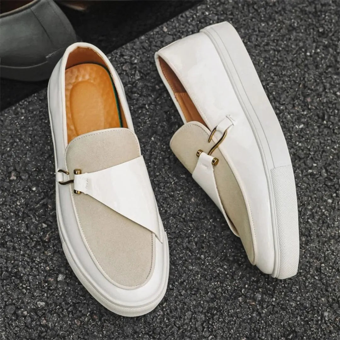 Mocassins Ezra Penny Pour Hommes Amawinc Cuir Blanc À Enfiler Avec Détail Doré Latéral Semelle Intérieure Rembourrée