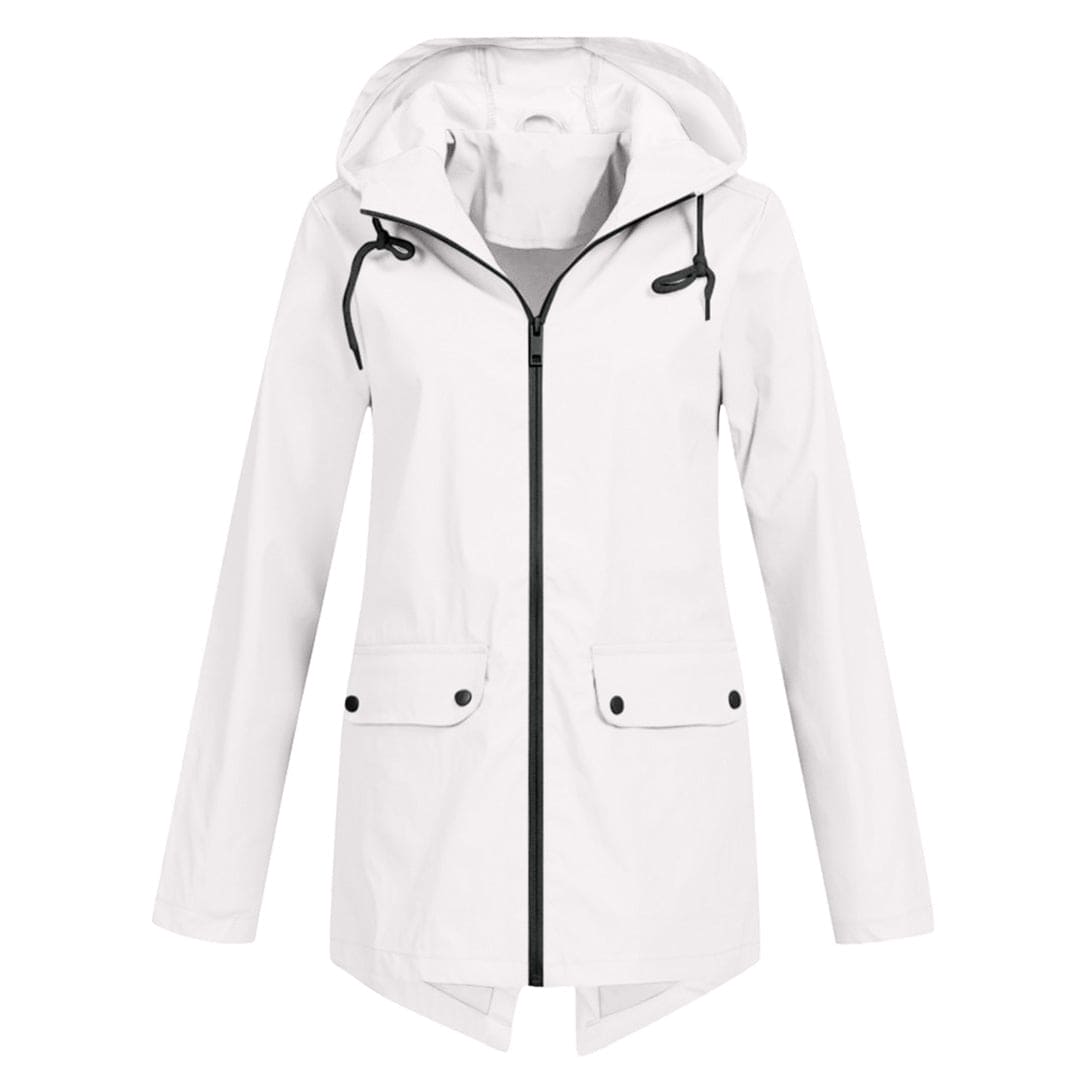 Veste de Pluie pour Femmes Imperméable Coupe Décontractée Mi Longue Capuche Ajustable
