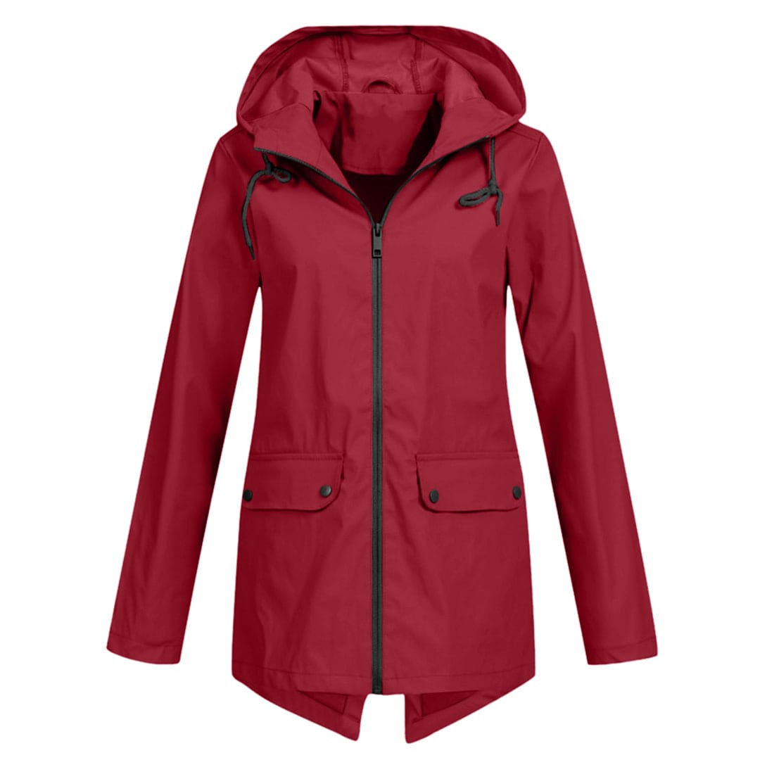 Veste de Pluie pour Femmes Imperméable Coupe Décontractée Mi Longue Capuche Ajustable