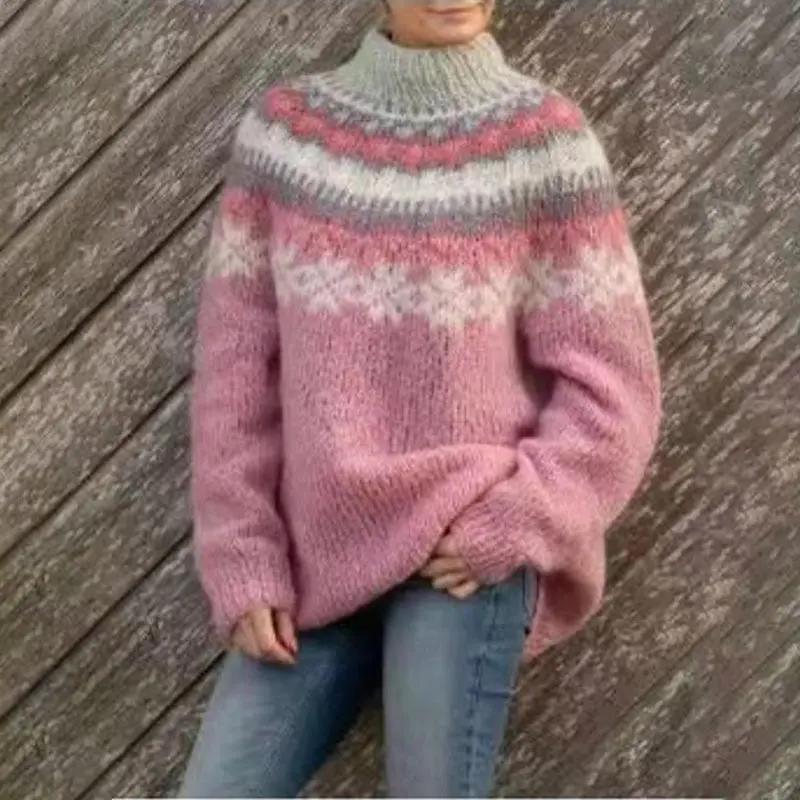 Pull Col Rond Fair Isle pour Femmes Confortable et Polyvalent pour Hiver Tenues Décontractées et Superposables