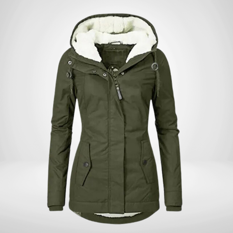 Veste de Pluie Femme Imperméable à Capuche Doublure Polaire Coupe Ajustée Mi Longue