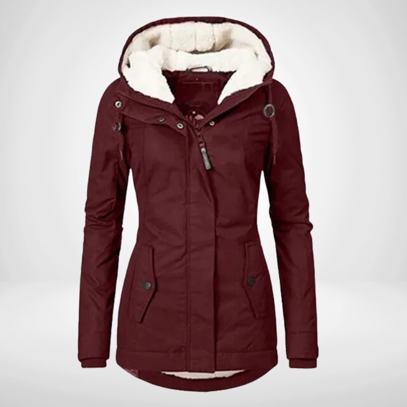 Veste de Pluie Femme Imperméable à Capuche Doublure Polaire Coupe Ajustée Mi Longue