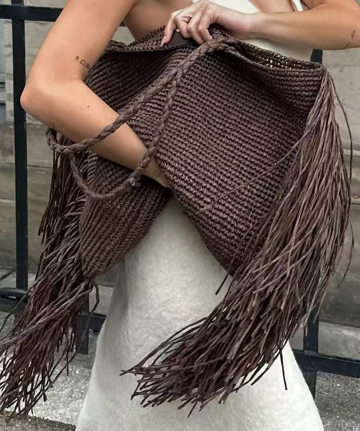 Sac à bandoulière tendance et polyvalent avec pompon tissé café - Amawinc