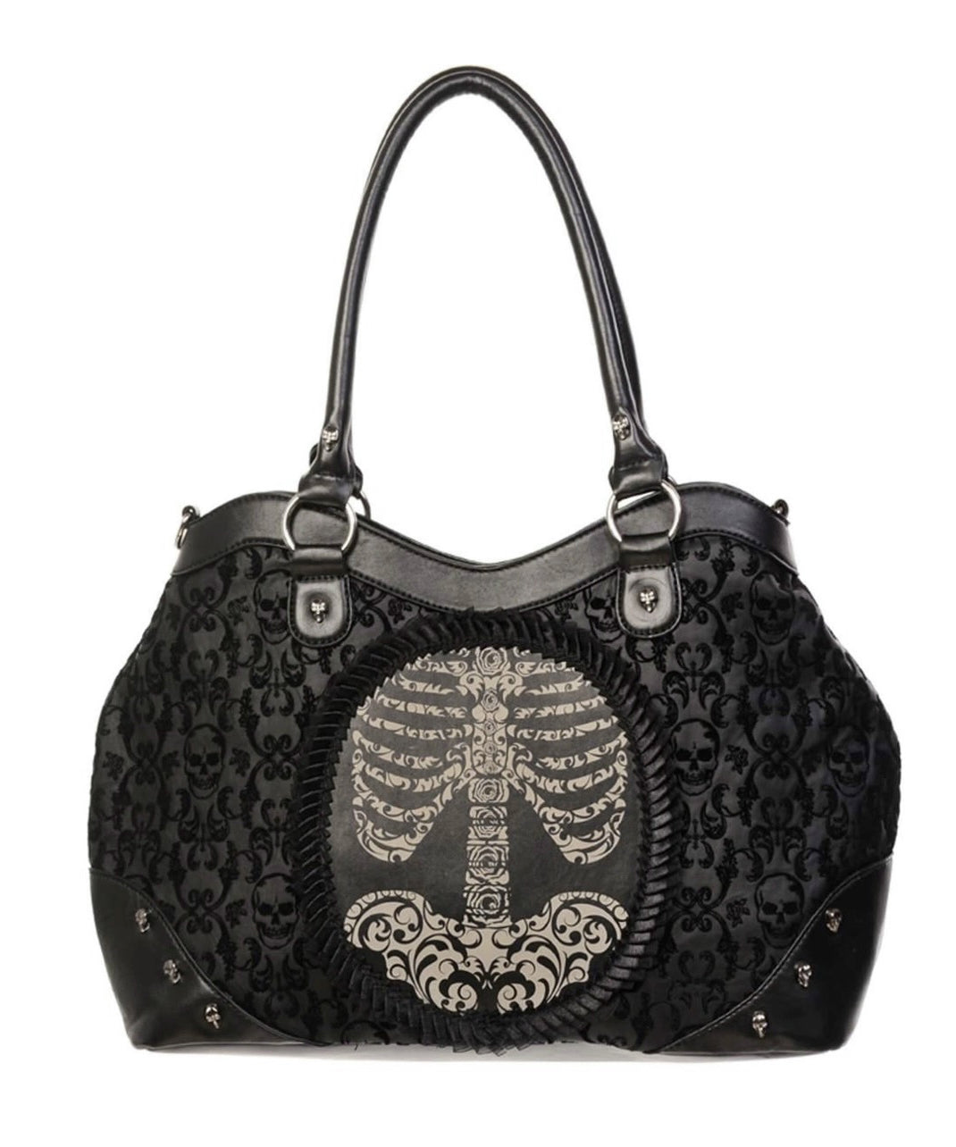 Sac fourre-tout tendance en similicuir noir à rivets et jacquard - Amawinc