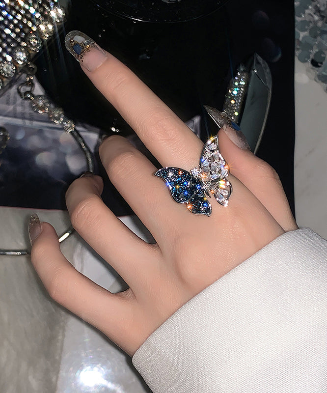 Bagues papillon en alliage bleu tendance avec zircon - Amawinc