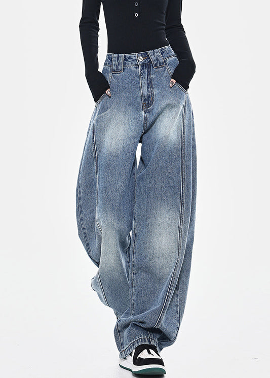 Pantalon en jean taille haute à poches bleues tendance pour le printemps - Amawinc