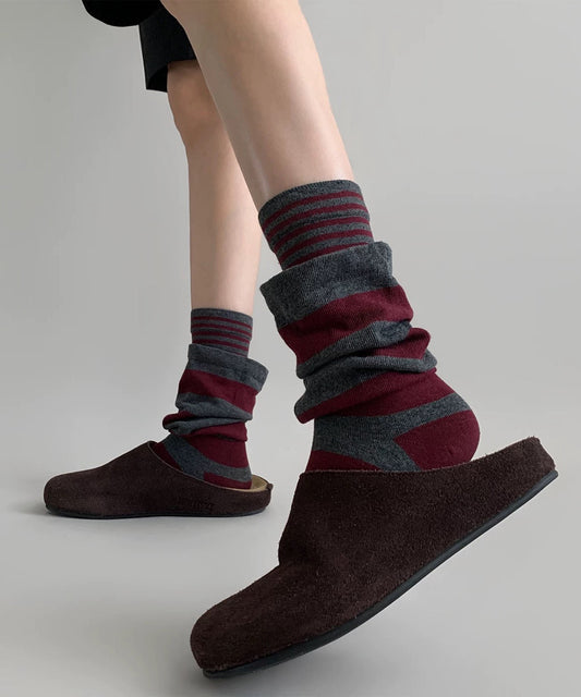 Chaussettes mi-mollet à rayures colorées effet deux-pièces - Amawinc