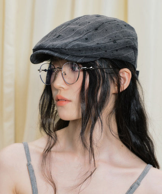 Chapeau breton fin à rayures gris foncé tendance - Amawinc