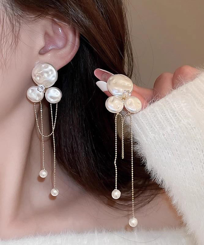 Boucles d'oreilles pendantes à pampilles en forme de poire florale en alliage d'or tendance - Amawinc