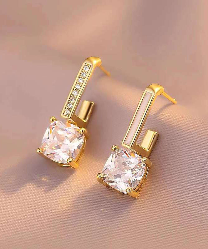 Boucles d'oreilles asymétriques en or et zircon, aiguilles en argent 925 - Amawinc