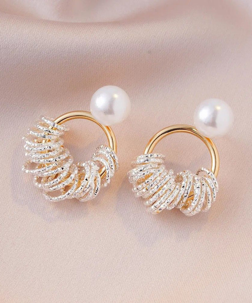 Boucles d'oreilles créoles tendance en alliage de cuivre doré et perles - Amawinc