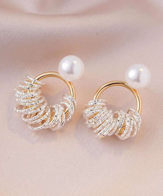 Boucles d'oreilles créoles tendance en alliage de cuivre doré et perles - Amawinc