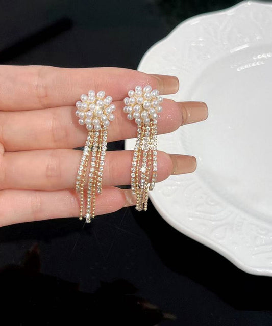 Boucles d'oreilles pendantes à pampilles en alliage de cuivre doré et zircon - Amawinc