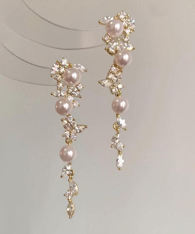 Boucles d'oreilles pendantes à pampilles papillon en perles surdorées en cuivre doré - Amawinc